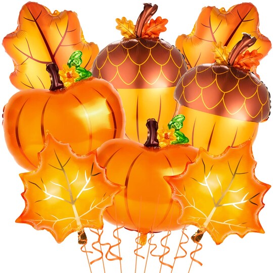 My Pet Elephant; Happy Fall Balloon, 16Pcs Big Maple Leaves Acorn Balloons, Fall Mylar Foil Balloons for ThanksGiving Home Festival Decorations; Category:Foil Balloons; Image:1